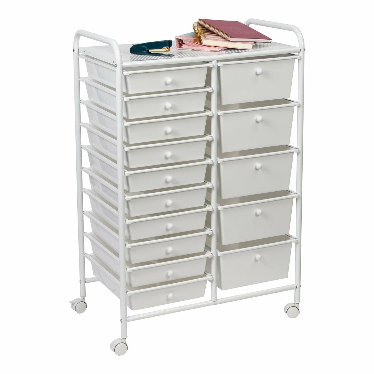 15-Drawer Metal Rolling Storage Cart, White Carts