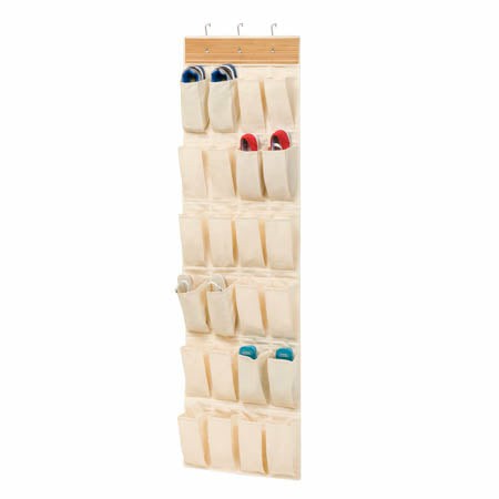 Bamboo/Natural 24-Pocket Over-The-Door Hanging Shoe Organizer Closet