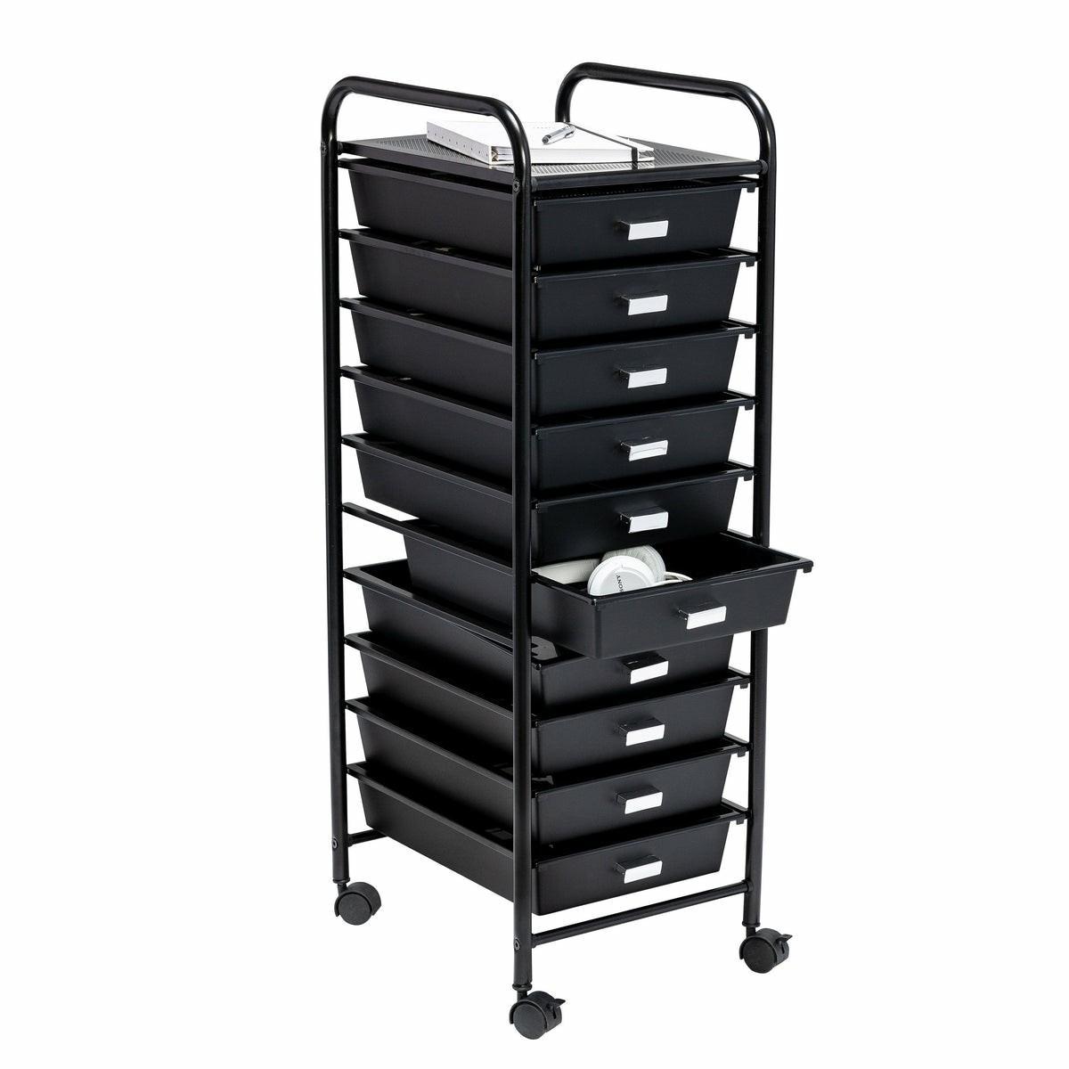 Black 10-Drawer Rolling Storage Cart Carts