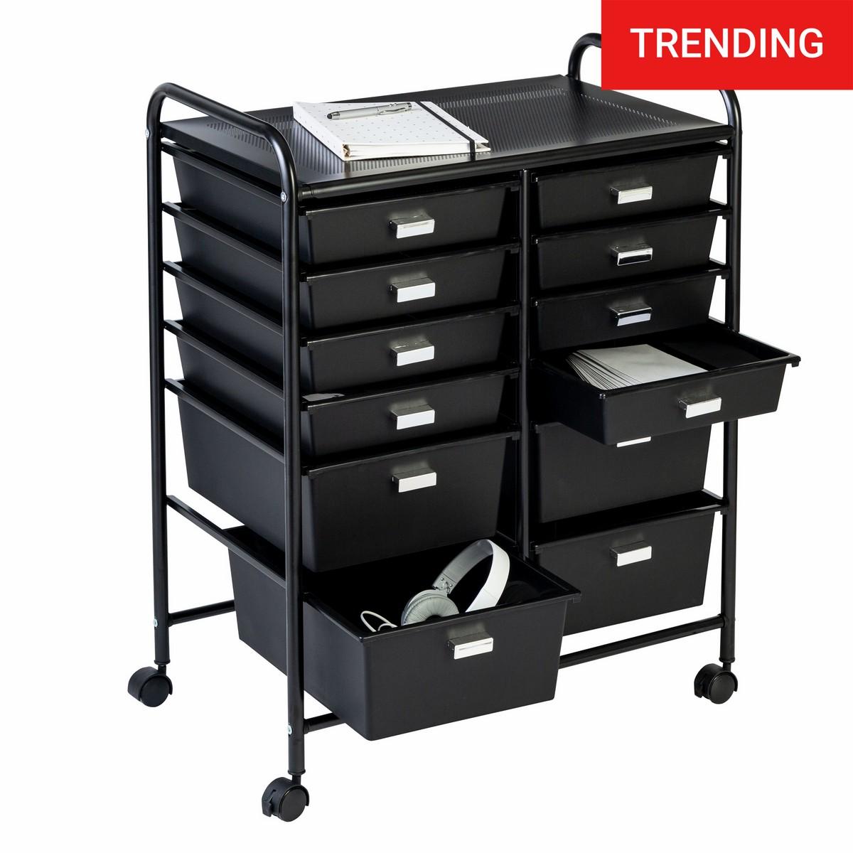 Black 12-Drawer Rolling Storage And Craft Cart Organizer Carts