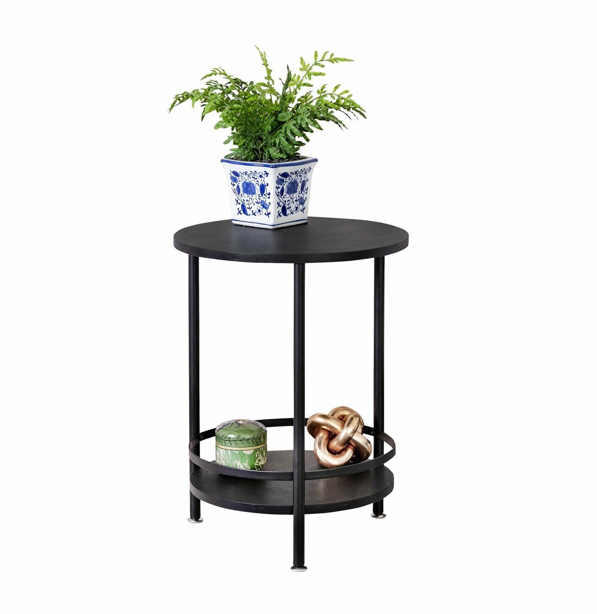 Black 2-Tier Round Side Table Accent Furniture