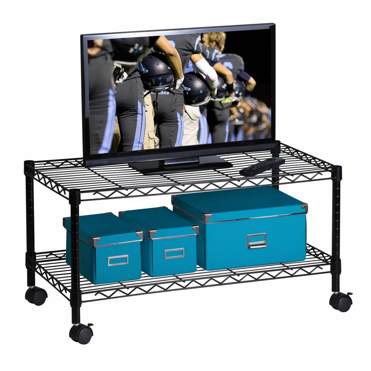 Black 2-Tier Tv Stand And Media Cart Carts