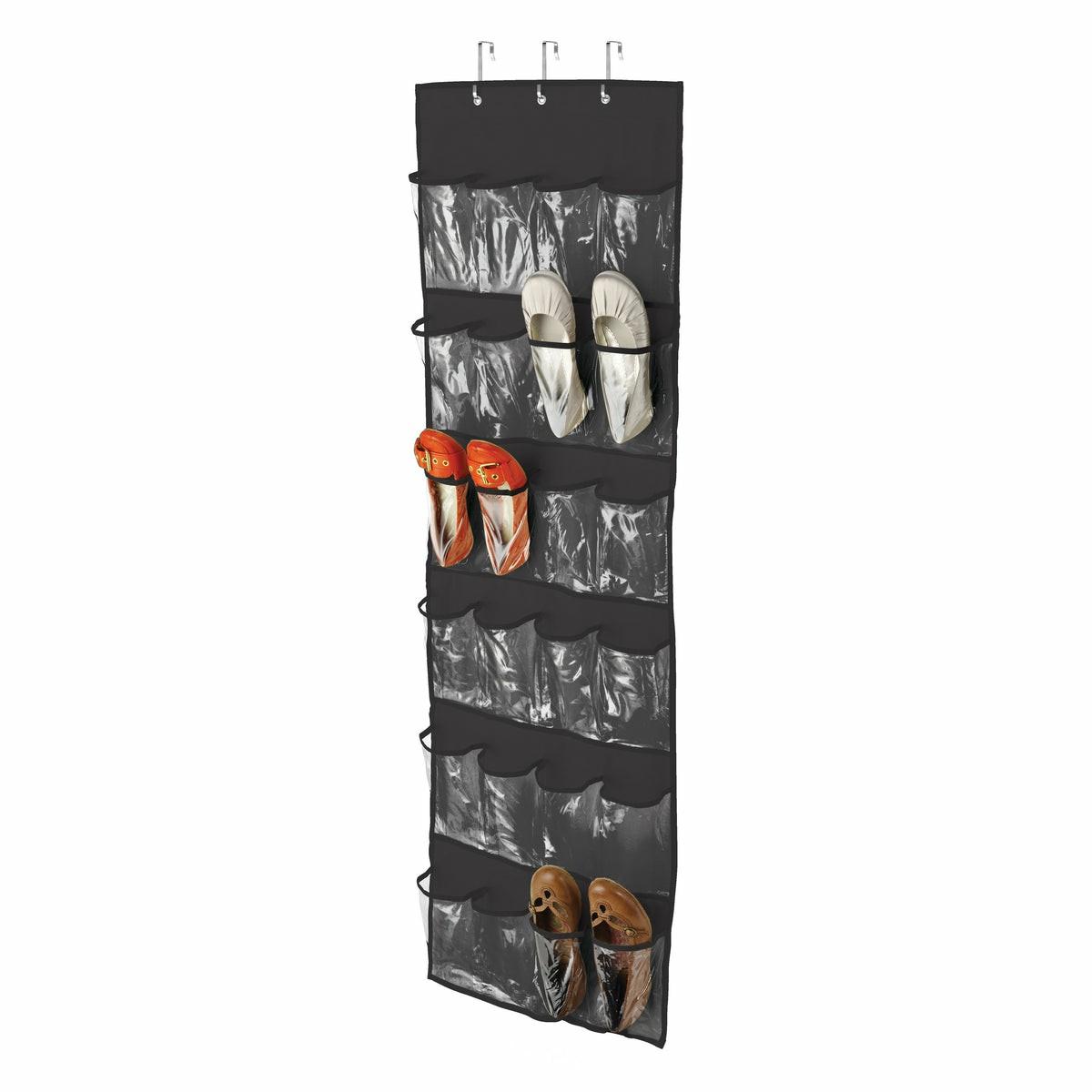 Black 24-Pocket Over-The-Door Hanging Shoe Organizer Closet