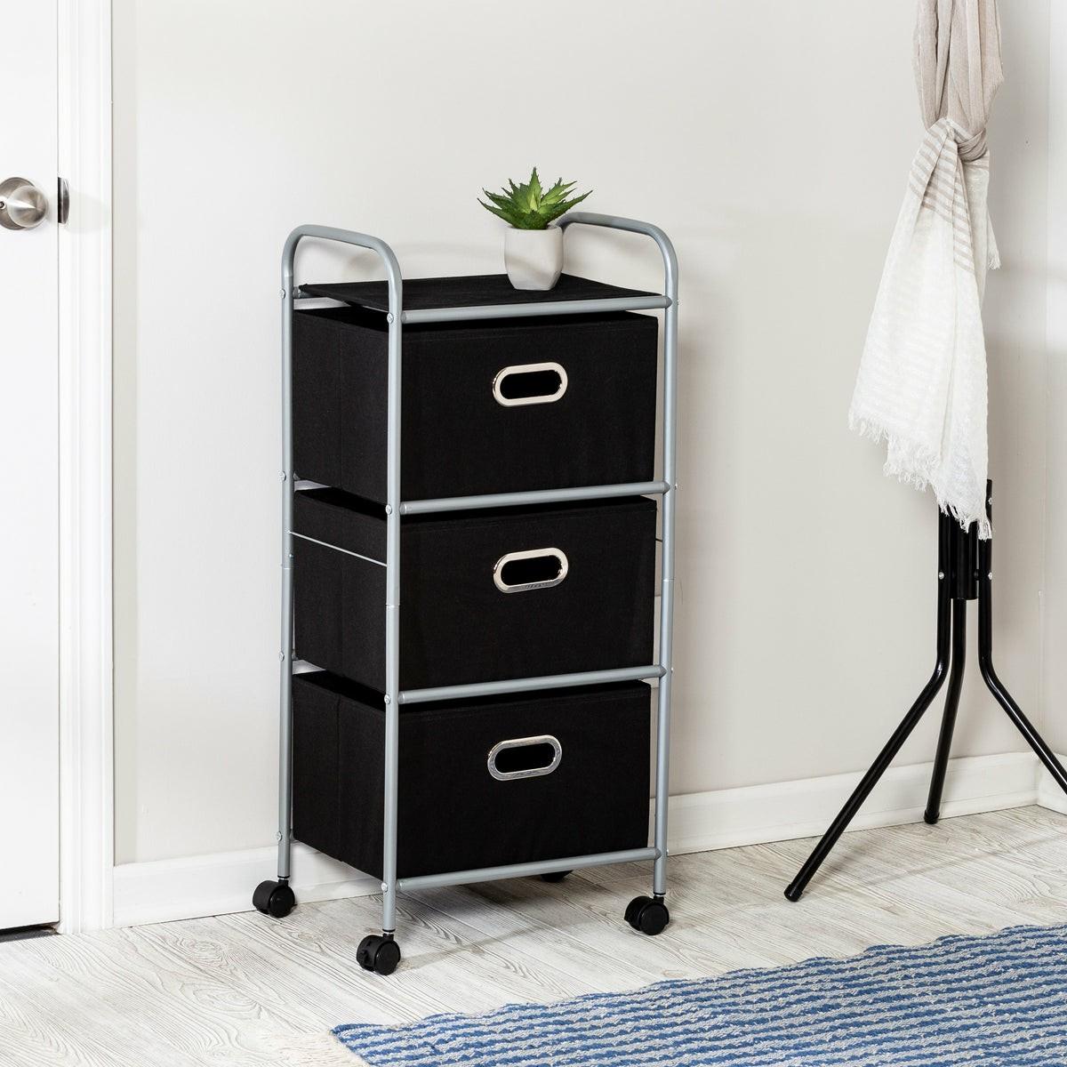 Black 3-Drawer Rolling Fabric Cart Carts