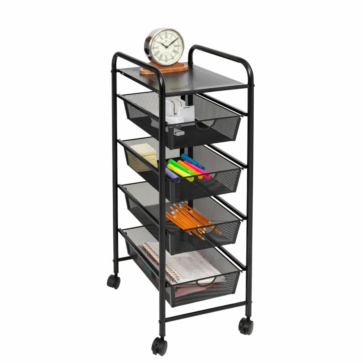 Black 4-Drawer Mesh Rolling Storage Cart Baker's Racks & Carts