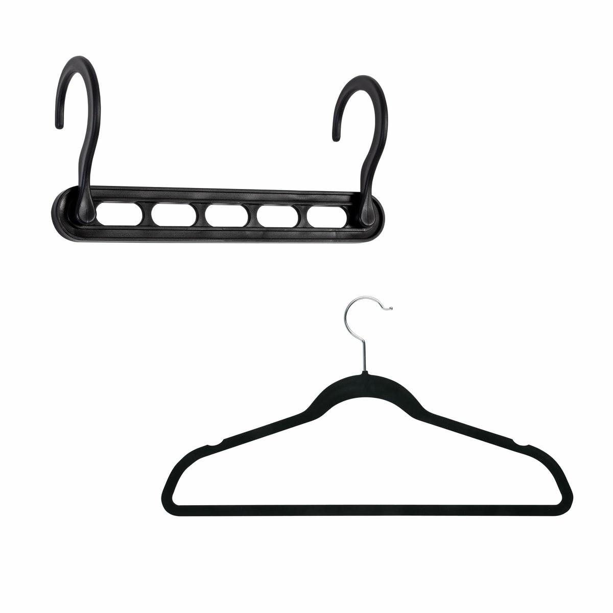 Black 5 Collapsible Hangers And 50 Velvet Hangers (55-Piece Set) Hangers