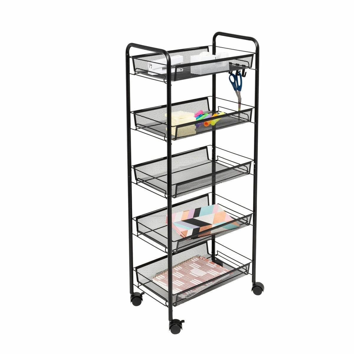 Black 5-Tier Storage Cart With 4 Hooks Carts