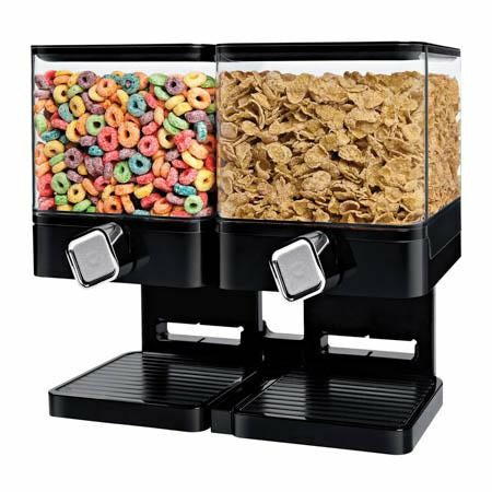 Black Compact Double Cereal Dispenser With Portion Control Food Dispensers