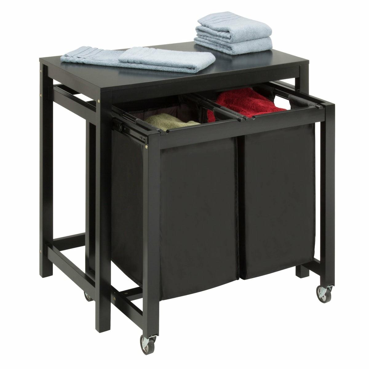 Black Double Laundry Sorter With Folding Table Hampers & Sorters