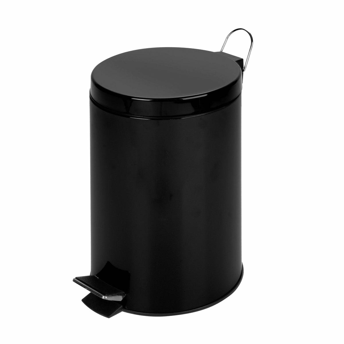 Black Steel 12L Round Step Trash Can Storage & Cleaning