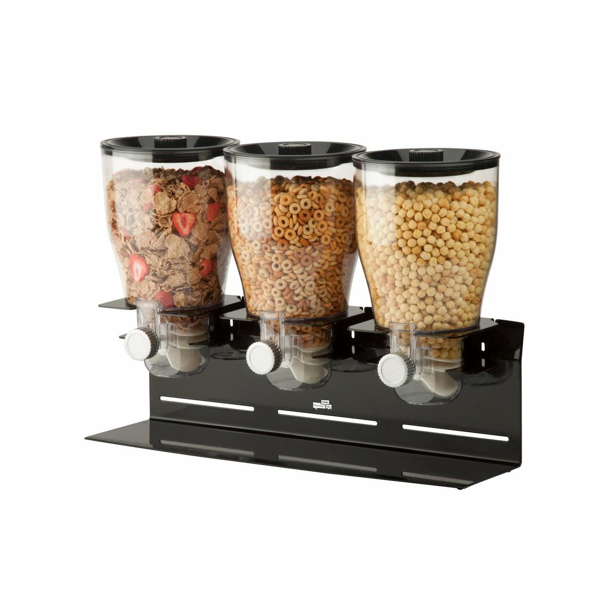 Black Triple Canister Commercial Cereal Dispenser Food Dispensers