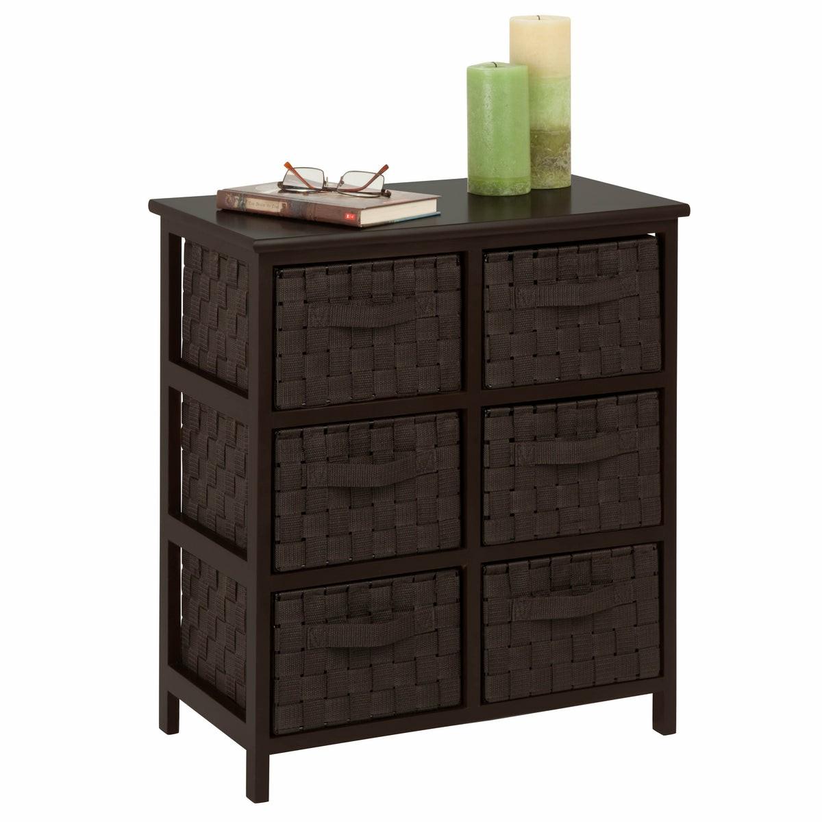 Black Woven 6-Drawer Storage Chest Accent Furniture