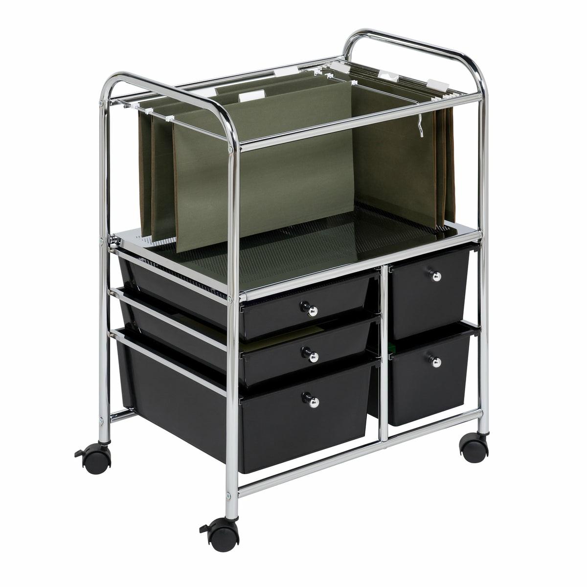 Black/Chrome 5-Drawer Rolling File Cart Carts