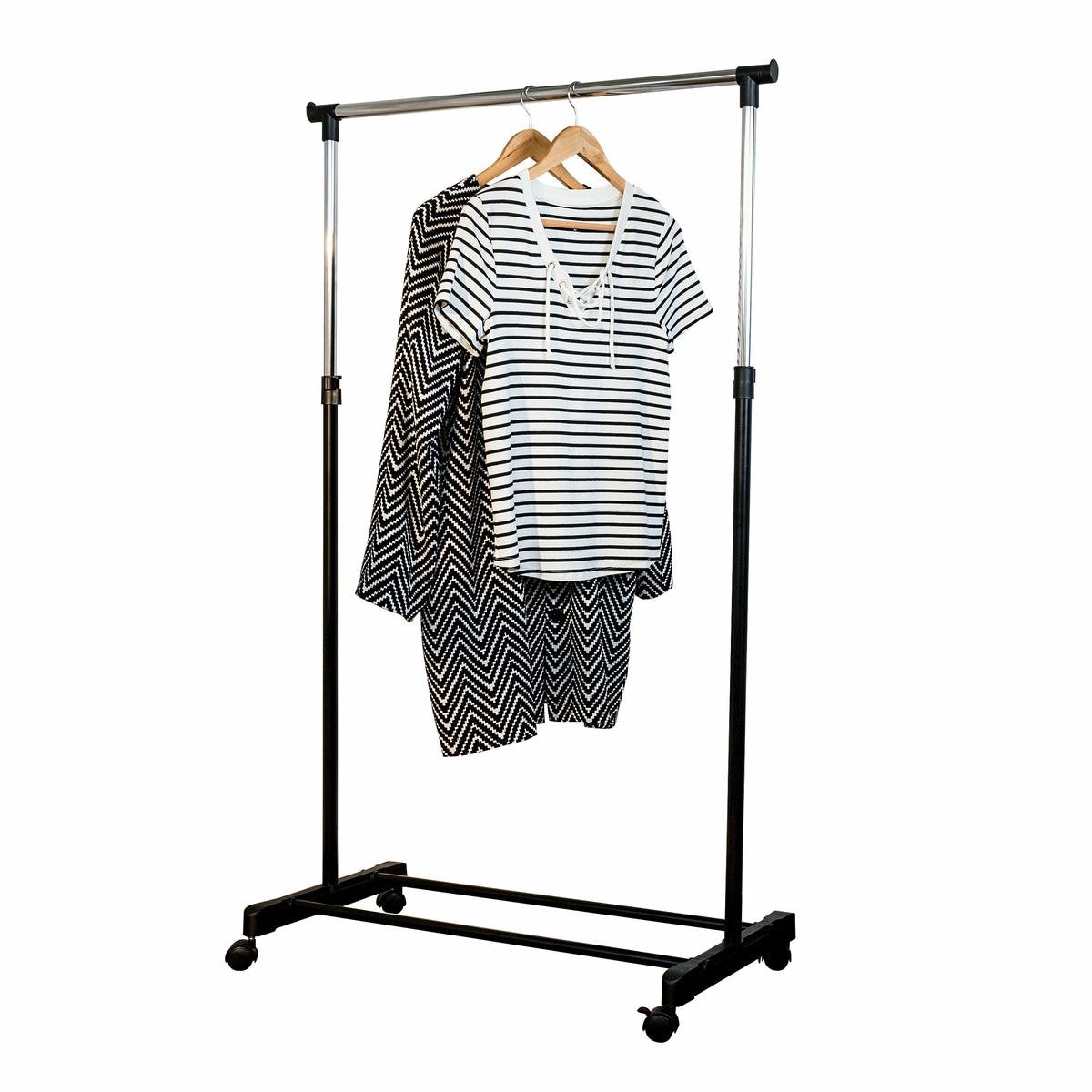 Black/Chrome Adjustable Height Rolling Clothes Rack Closet