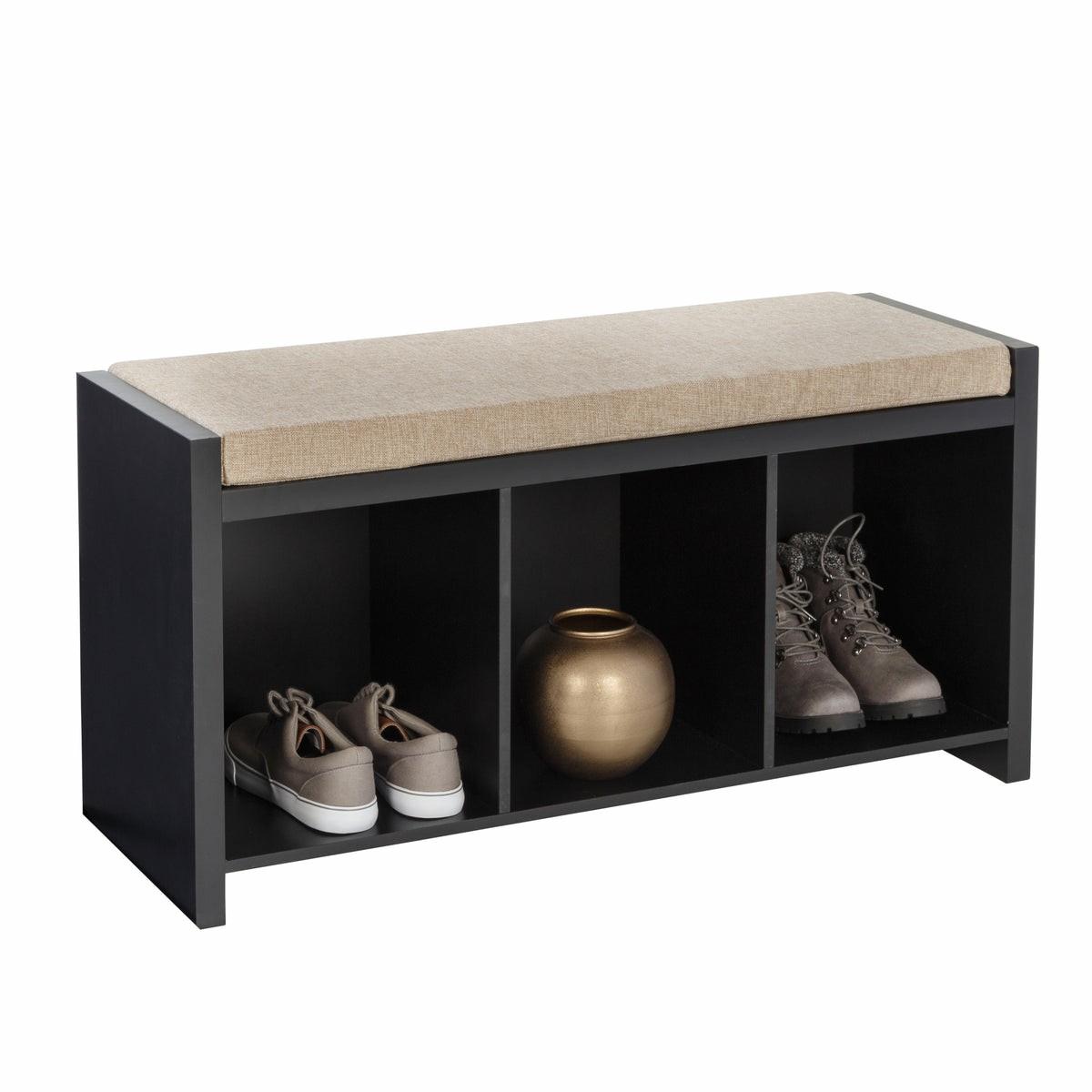 Black/Natural 3-Cube Storage Bench With Cushion Entryway Furniture