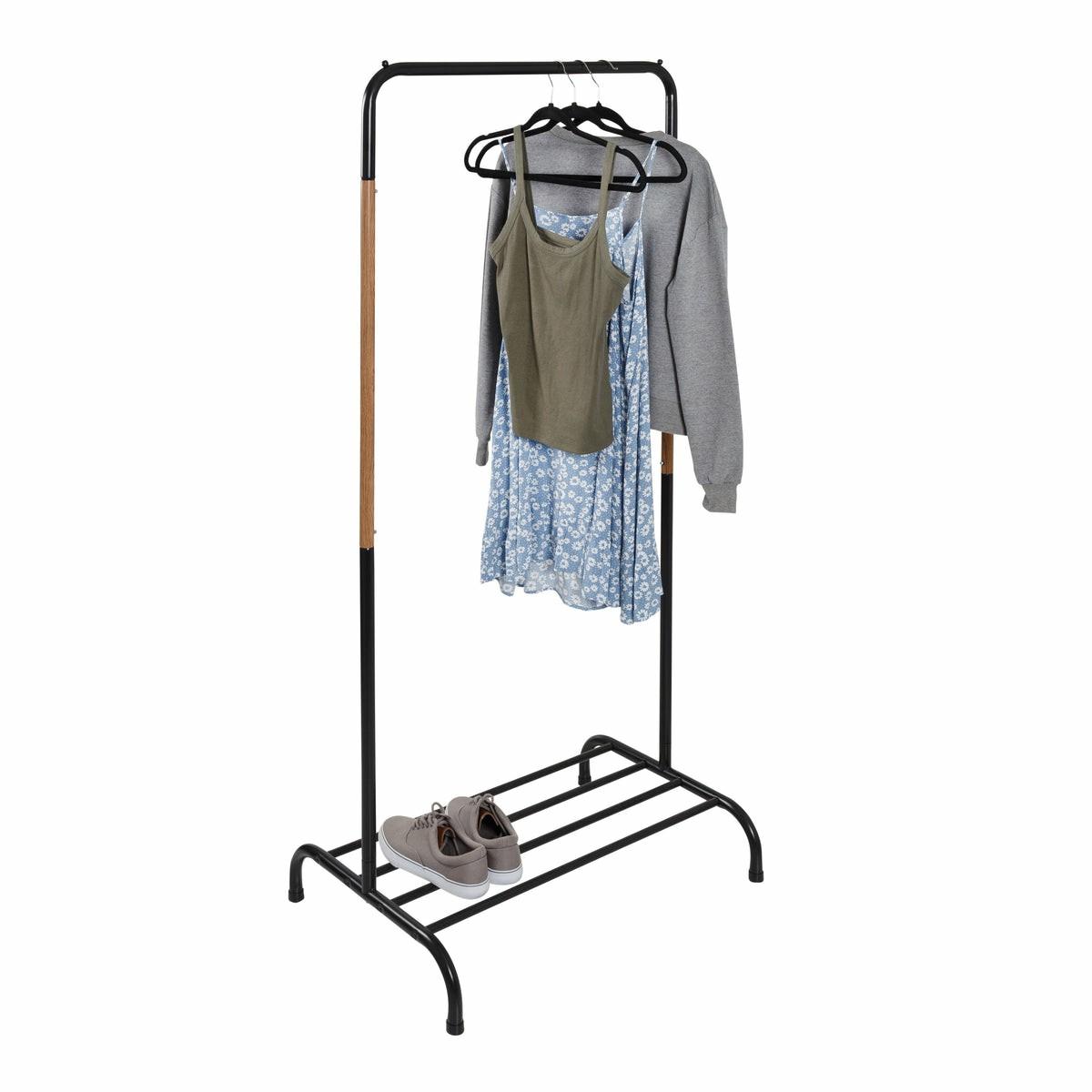 Black/Natural Clothes Rack With Shoe Shelf Closet