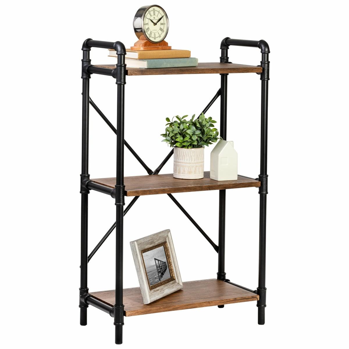 Black/Rustic 3-Tier Industrial Bookshelf Accent Furniture