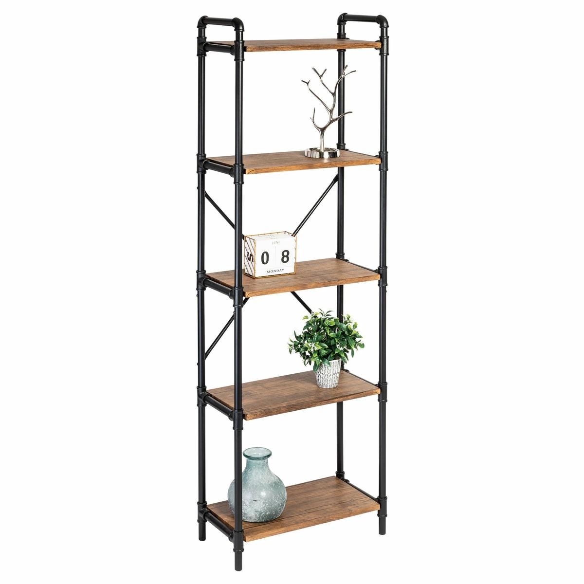 Black/Rustic 5-Tier Industrial Bookshelf Accent Furniture