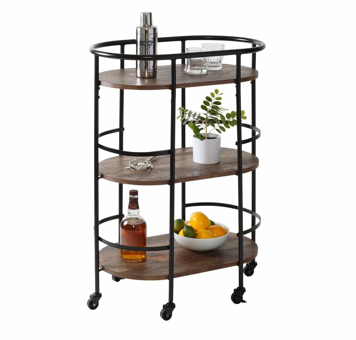 Black/Rustic Brown 3-Tier Rolling Bar And Serving Cart Baker's Racks & Carts