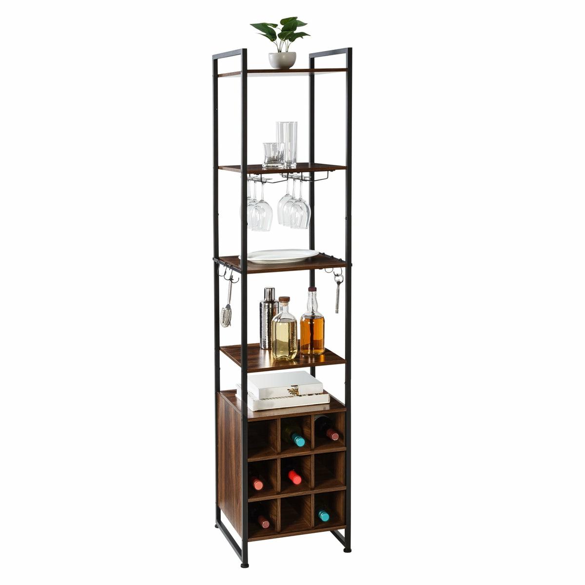 Black/Walnut Wine And Bar Storage Tower Baker's Racks & Carts