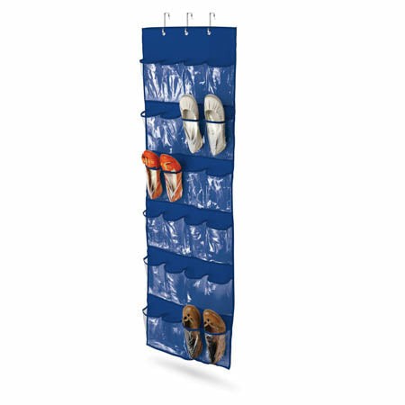 Blue 24-Pocket Over-The-Door Hanging Shoe Organizer Closet