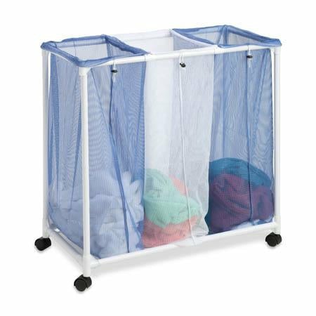 Blue/White Mesh 3-Bin Rolling Laundry Sorter Laundry