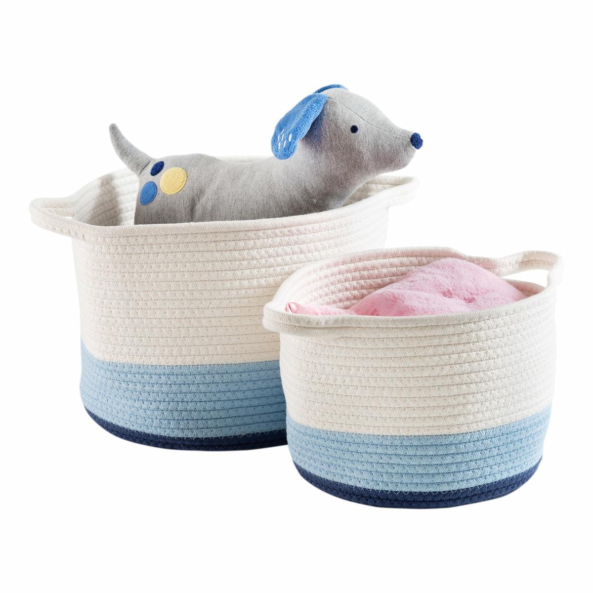 Blue/White Ombré Cotton Rope Nesting Basket (Set Of 2) Baskets, Boxes, & Totes