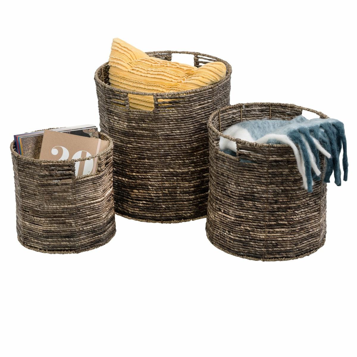 Brown Maize Woven Round Nesting Baskets (Set Of 3) Baskets, Boxes, & Totes