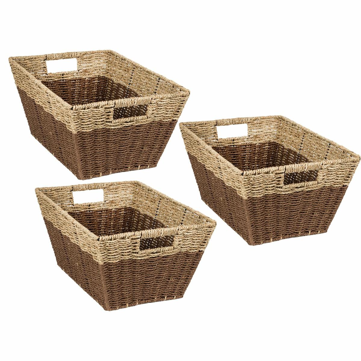 Brown/Natural Seagrass Rectangle Nesting Baskets (3-Pack) Baskets, Boxes, & Totes