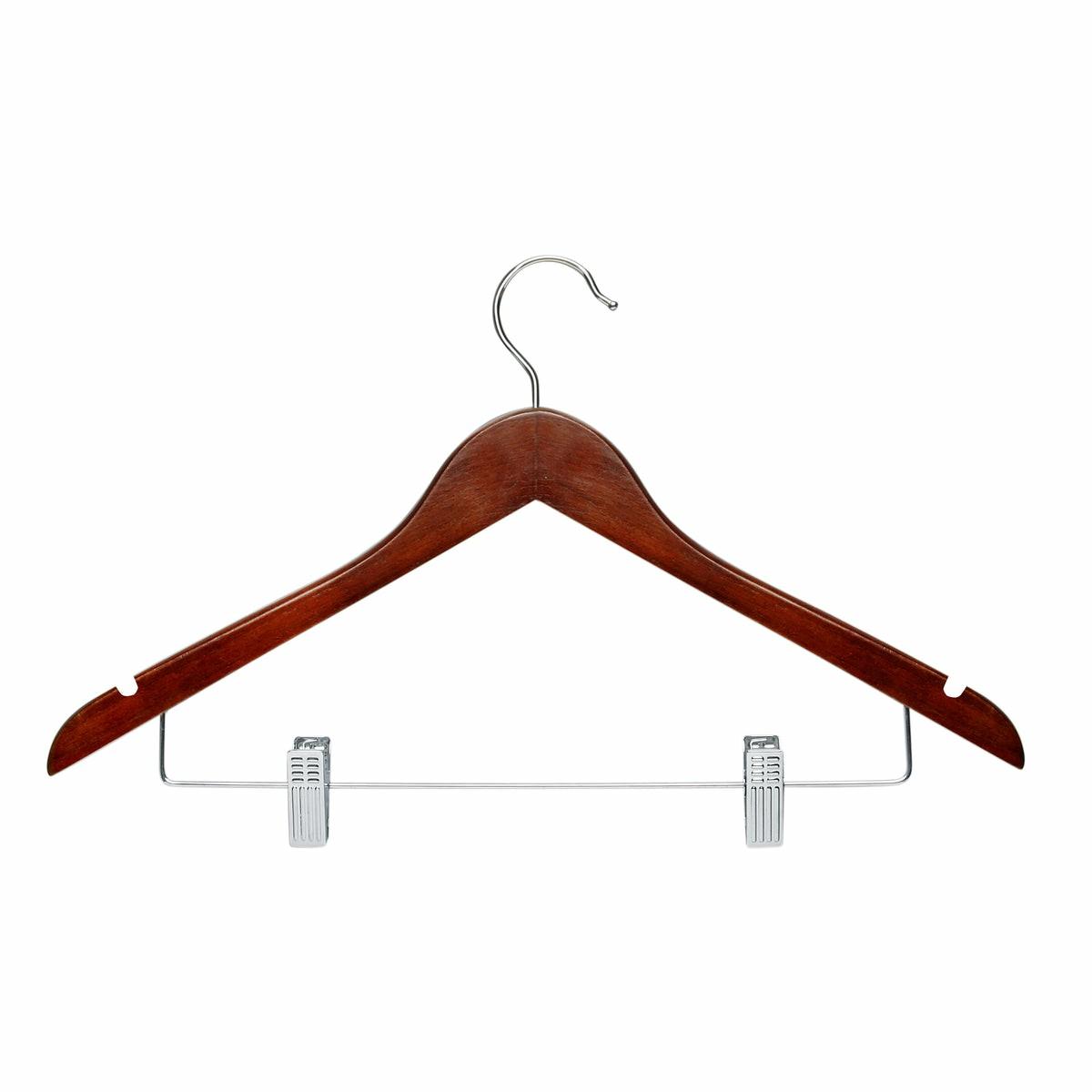 Cherry Finish Wood Suit Hangers With Clips (12-Pack) Hangers