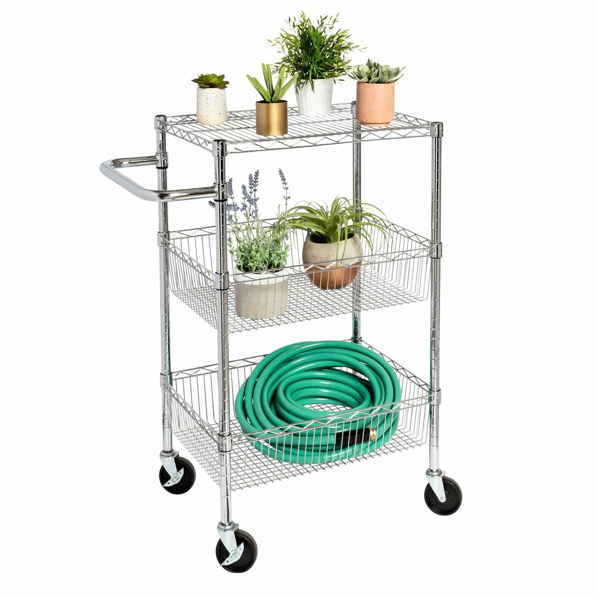 Chrome 3-Shelf Rolling Utility Cart Carts