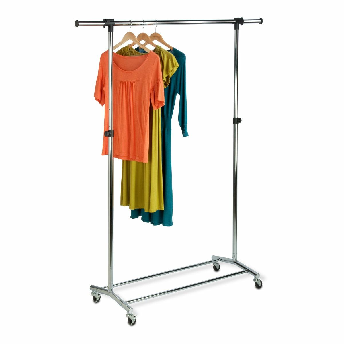 Chrome Adjustable Height And Width Rolling Clothes Rack Closet