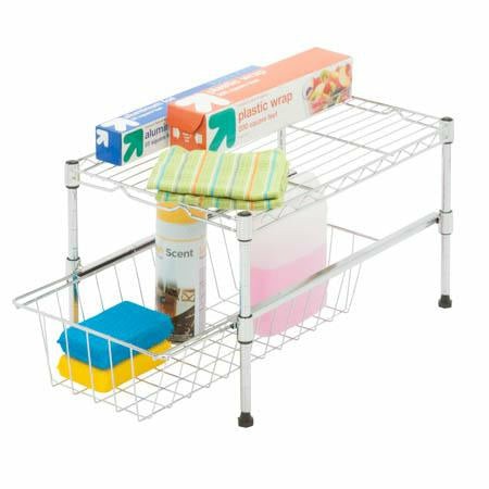 Chrome Large Cabinet Organizer With Basket And Adjustable Shelf Kitchen