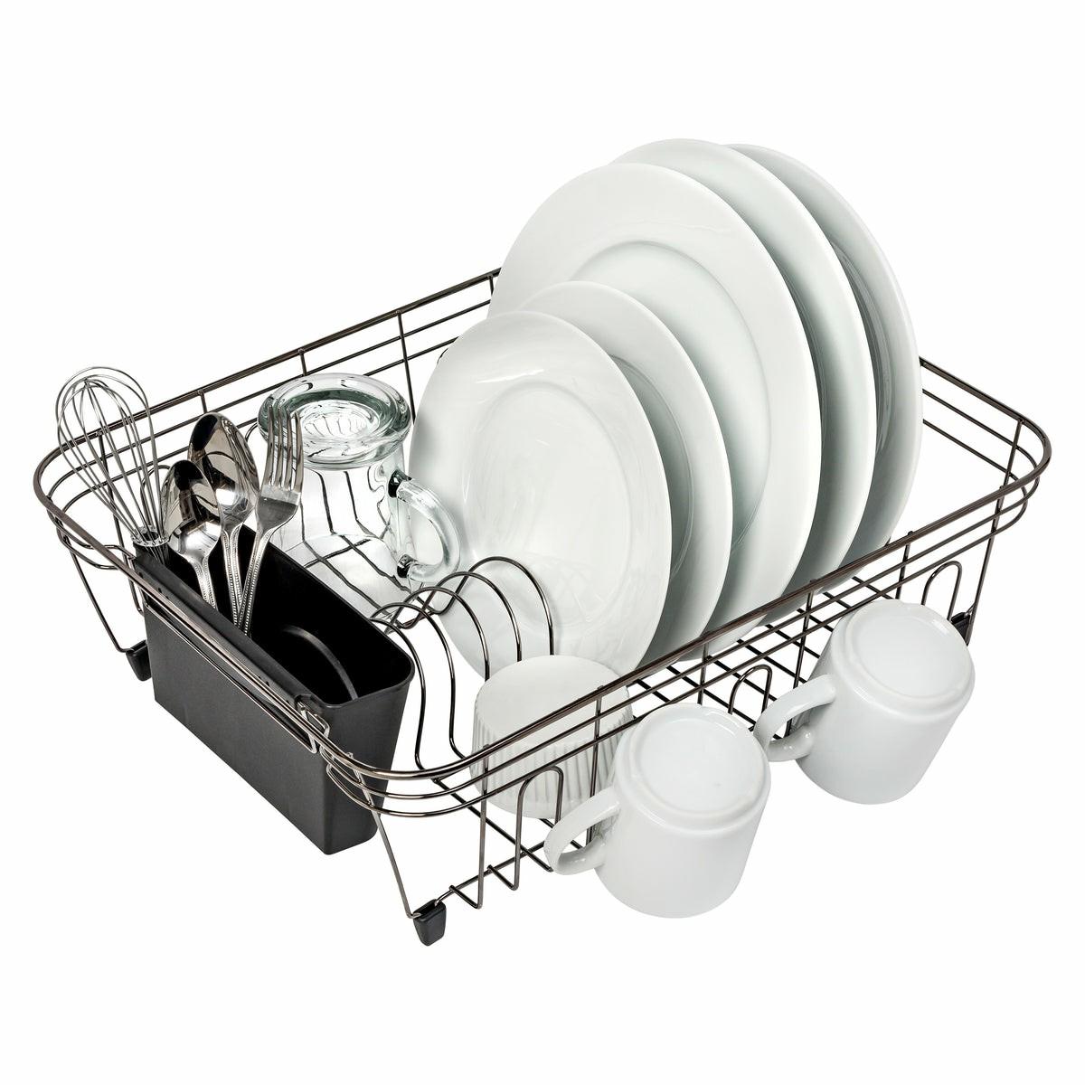 Chrome Wire Dish Drying Rack With Black Tray Kitchen