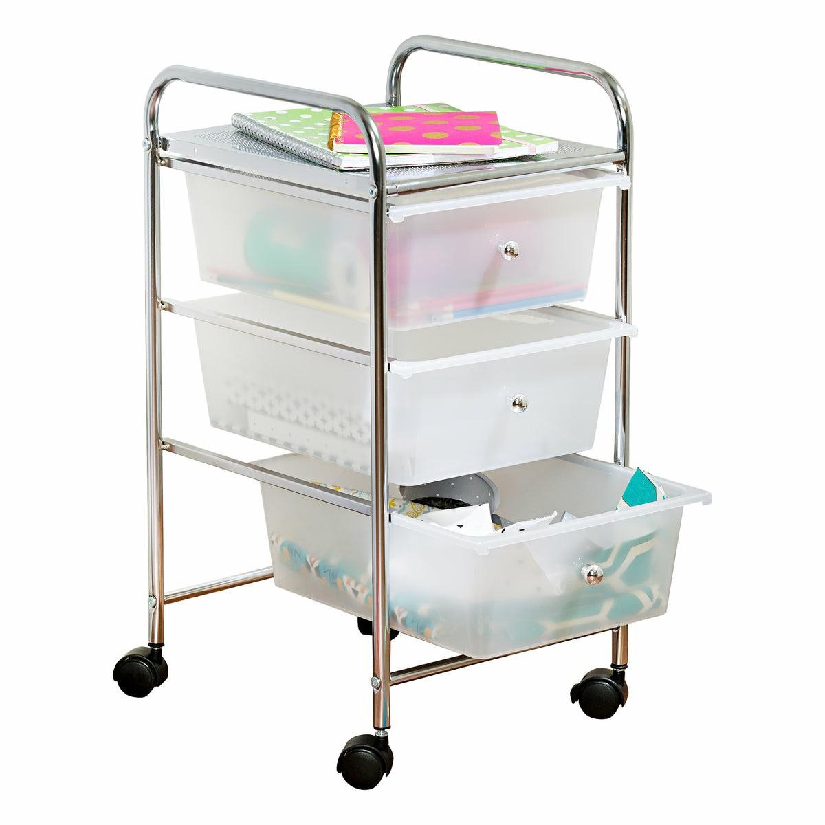 Chrome/Clear 3-Drawer Rolling Storage Cart Carts