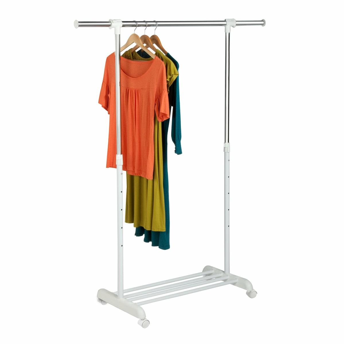 Chrome/White Adjustable Rolling Clothes Rack Closet