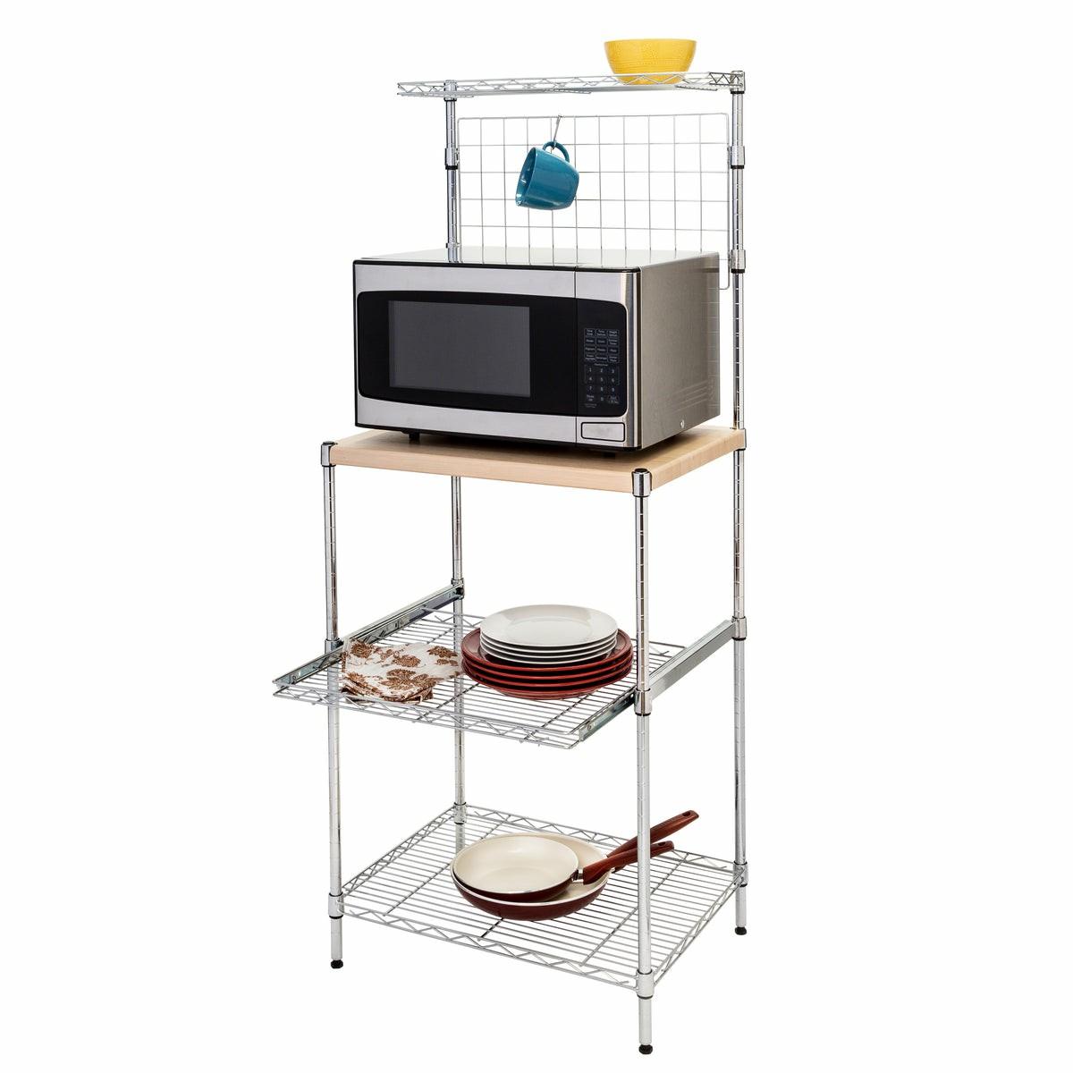 Chrome/Wood Microwave Shelving Unit With Shelves Kitchen