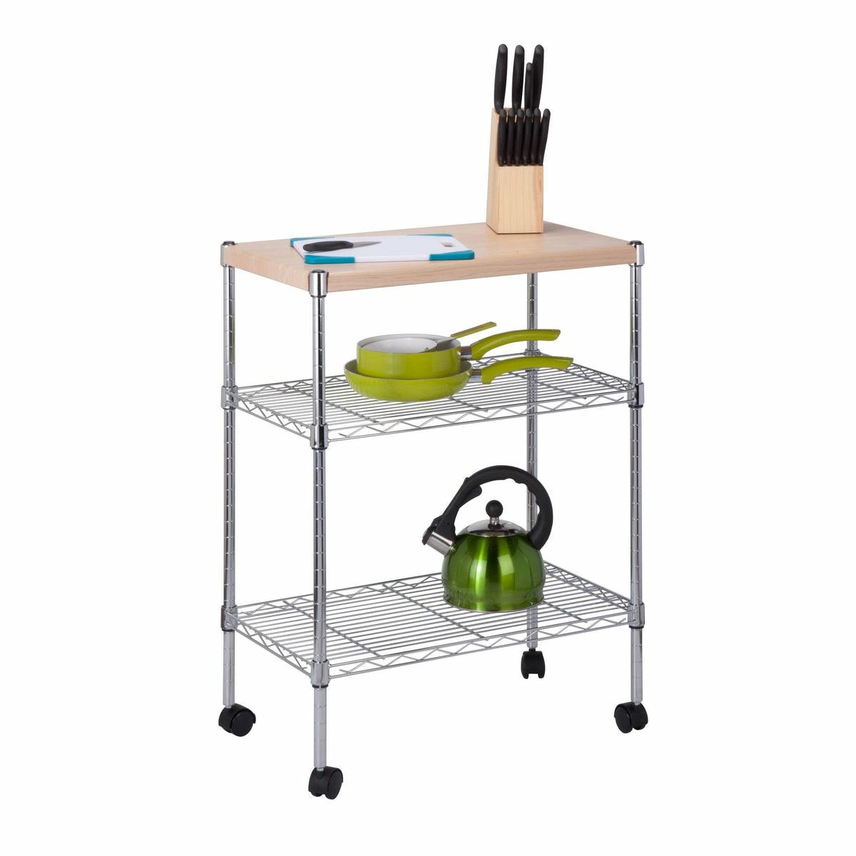 Chrome/Wood Mini 3-Tier Kitchen Cart Baker's Racks & Carts