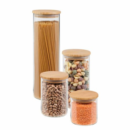 Clear/Bamboo Lid Glass Canisters (4-Piece Set) Kitchen