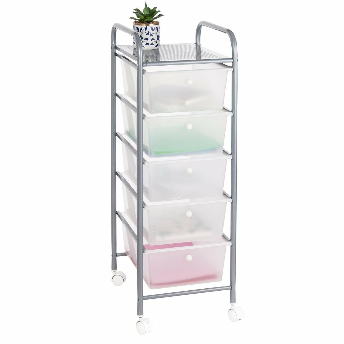 Clear/Silver Plastic 5-Drawer Storage Cart Carts