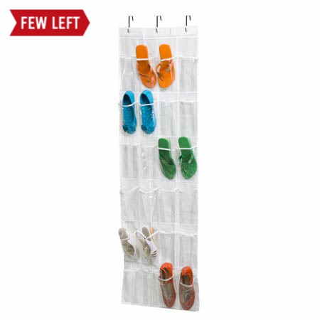 Clear/White 24-Pocket Over-The-Door Hanging Shoe Organizer Closet