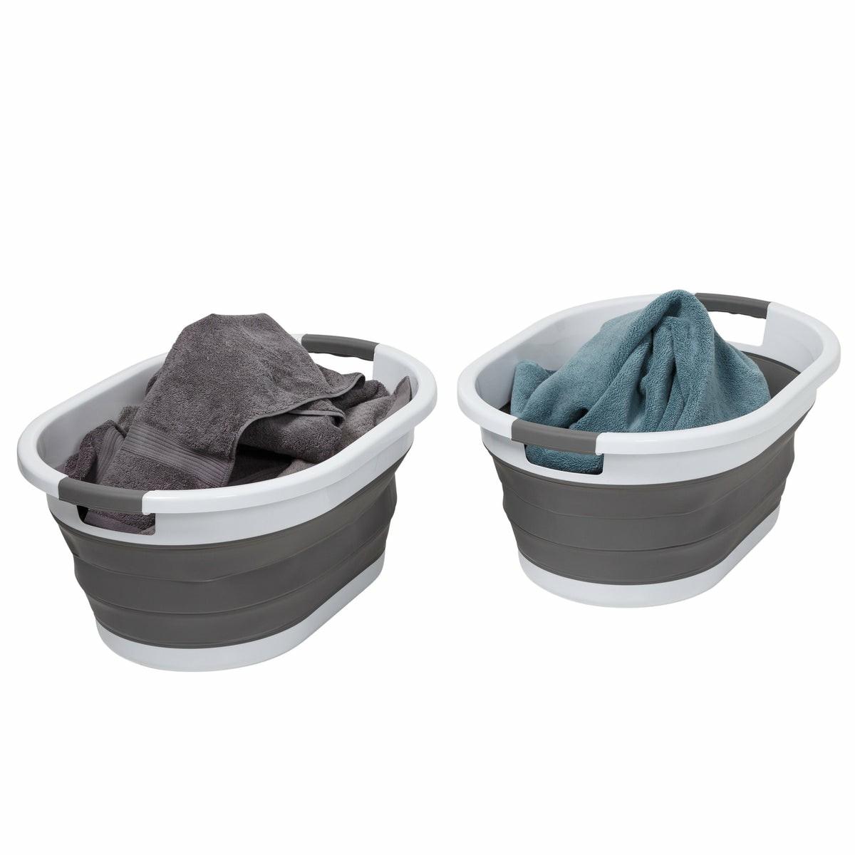 Dark Gray/White Collapsible Rubber Laundry Baskets (Set Of 2) Hampers & Sorters