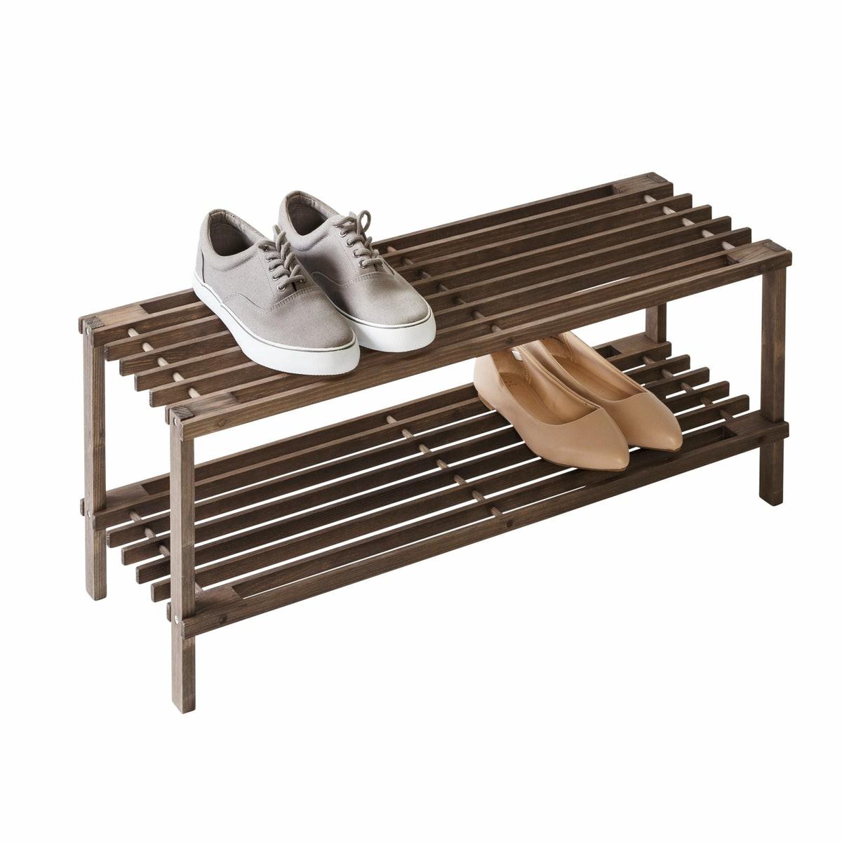 Espresso 2-Tier Wood Shoe Rack Closet