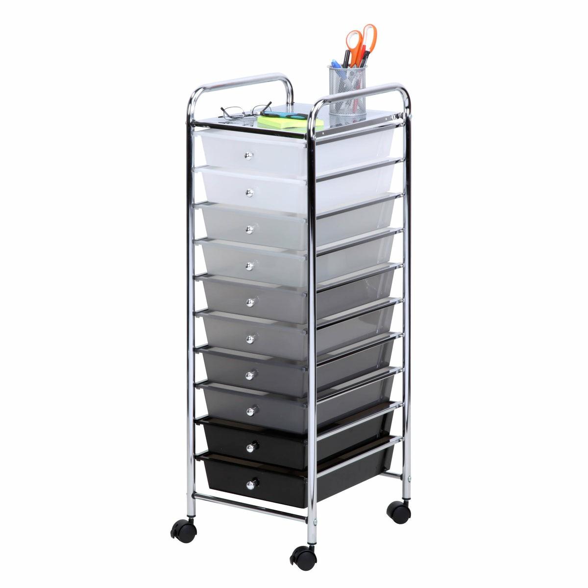 Gray 10-Drawer Rolling Storage Cart Carts