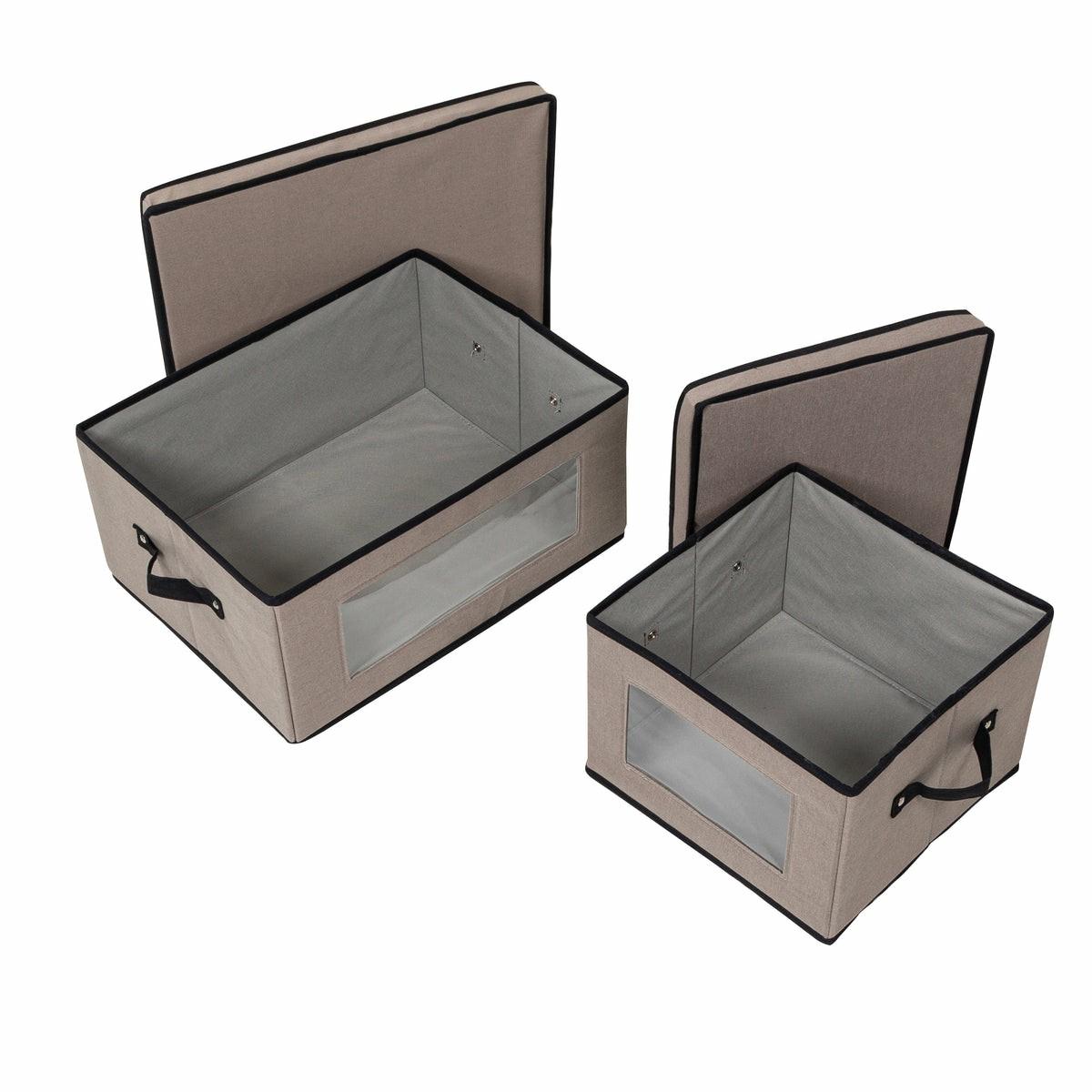 Gray 2-Pack Fabric Closet Storage Box With Lid, Clear-View Window & Removable Dividers Closet