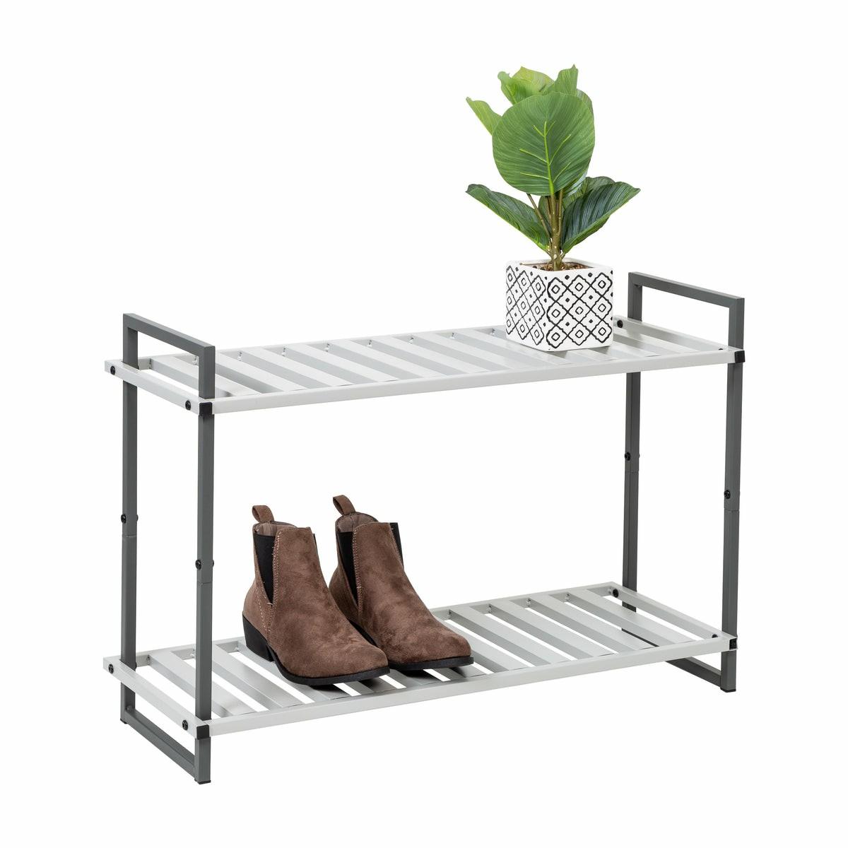 Gray 2-Tier Metal Shoe Rack Closet