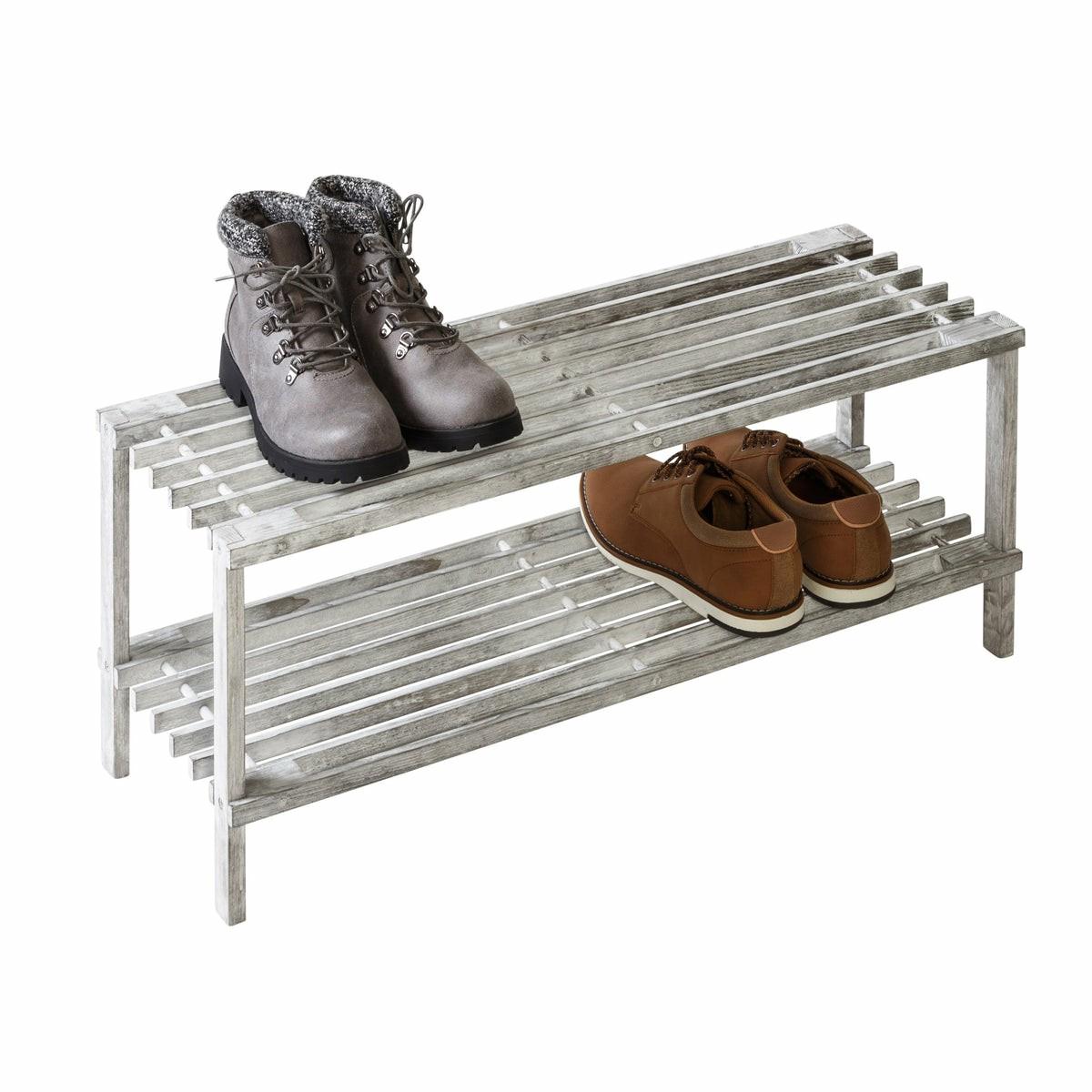 Gray 2-Tier Wood Shoe Rack Closet