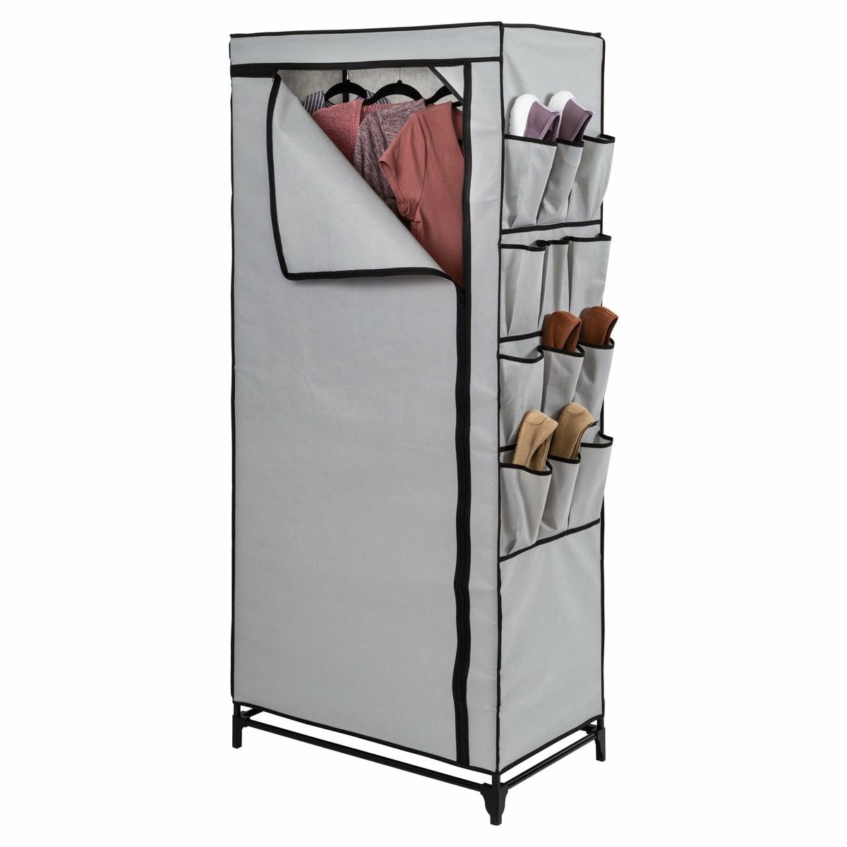 Gray 27-Inch Wide Portable Wardrobe Closet With Cover And Side Pockets Closet