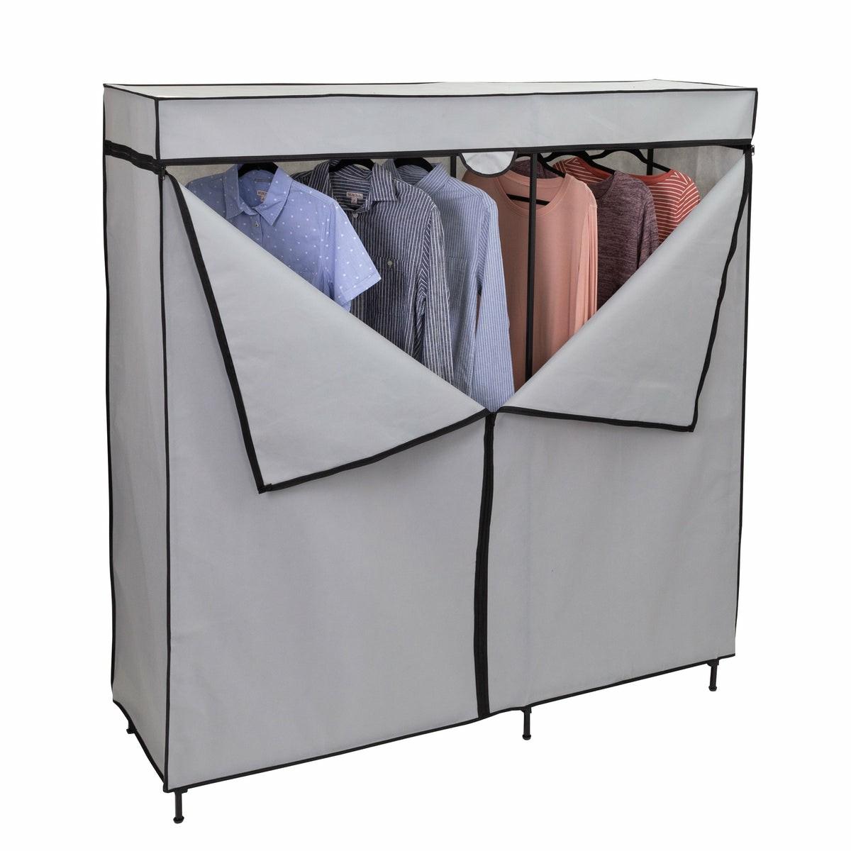 Gray 60-Inch Wide Double Door Portable Wardrobe Closet Closet