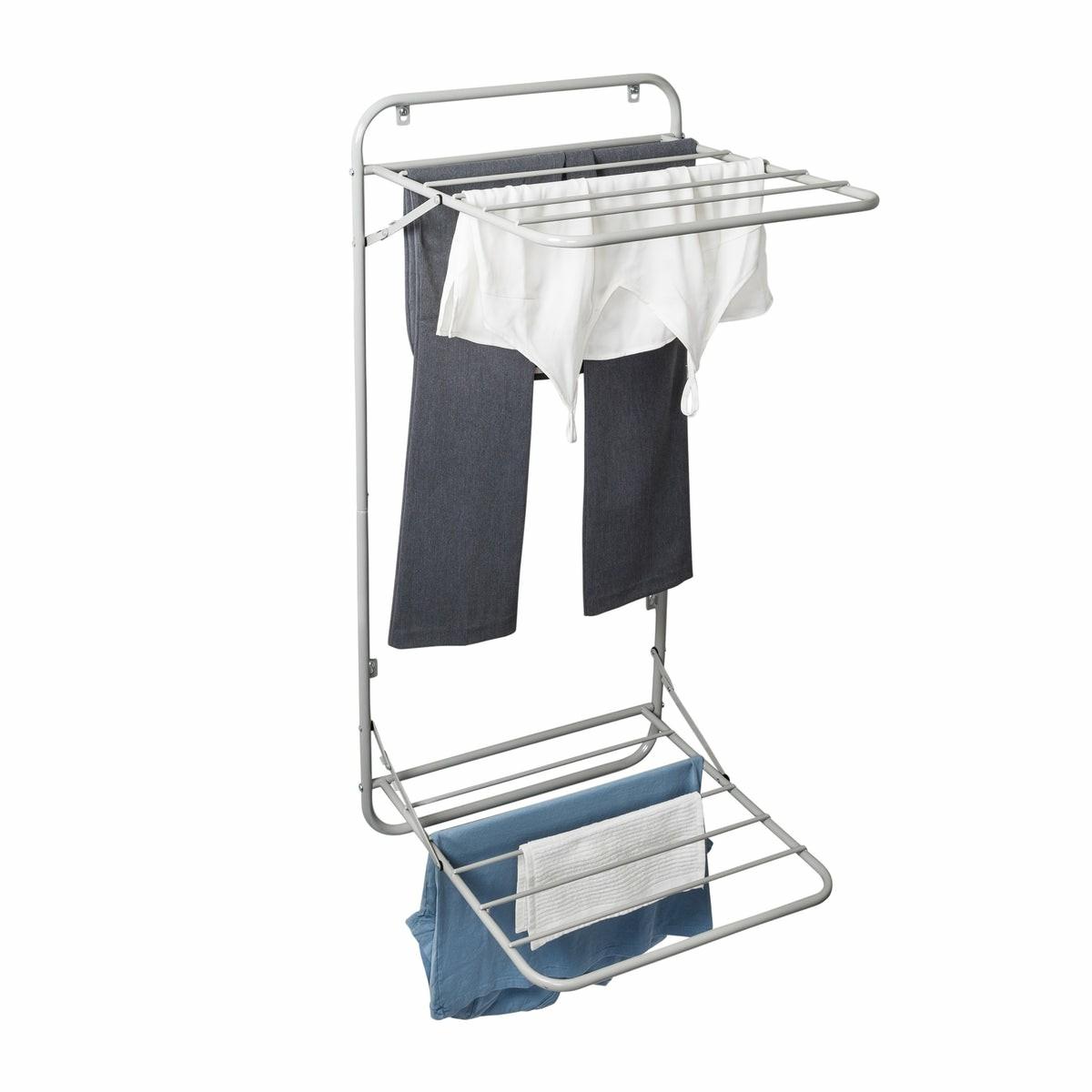 Gray Over-The-Door Or Wall Mount 2-Tier Folding Drying Rack Drying Racks